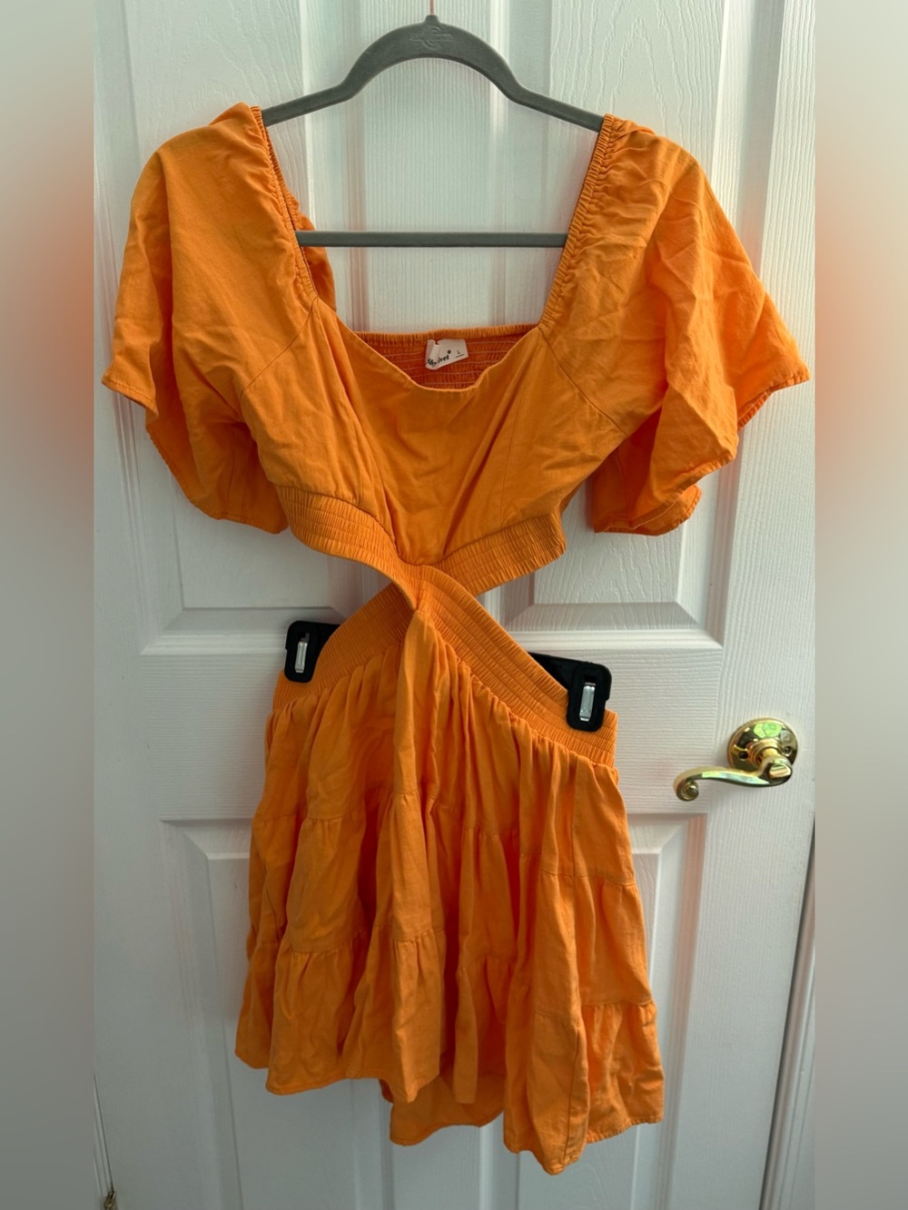 Sky Velvet Sunset Orange Side Cut-Out Mini Dress